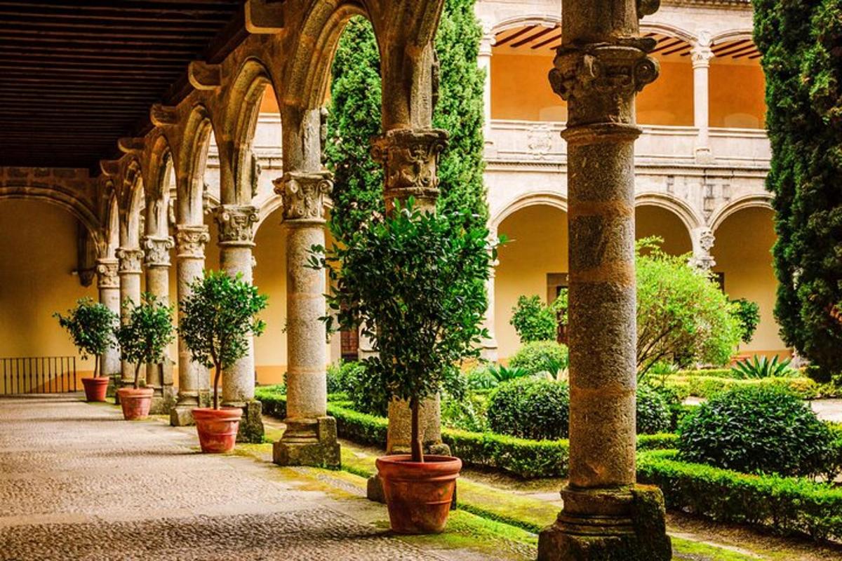 a hallway with potted plants in a building