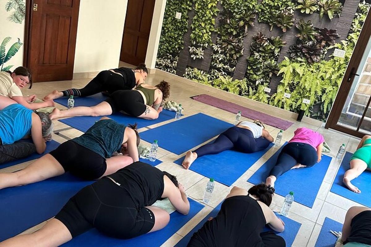un grup de oameni care fac yoga pe saltele