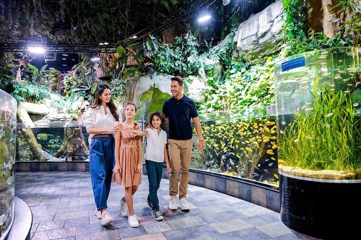 a family standing in front of an aquarium