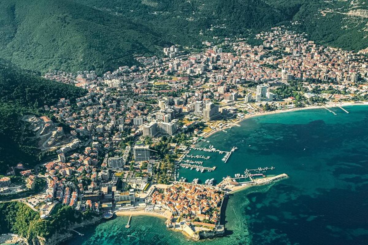 an aerial view of a city on the beach