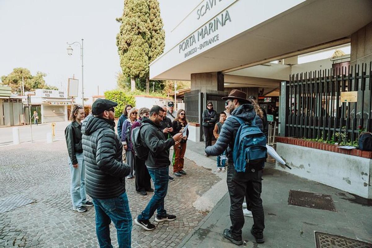 a group of people standing outside of a store