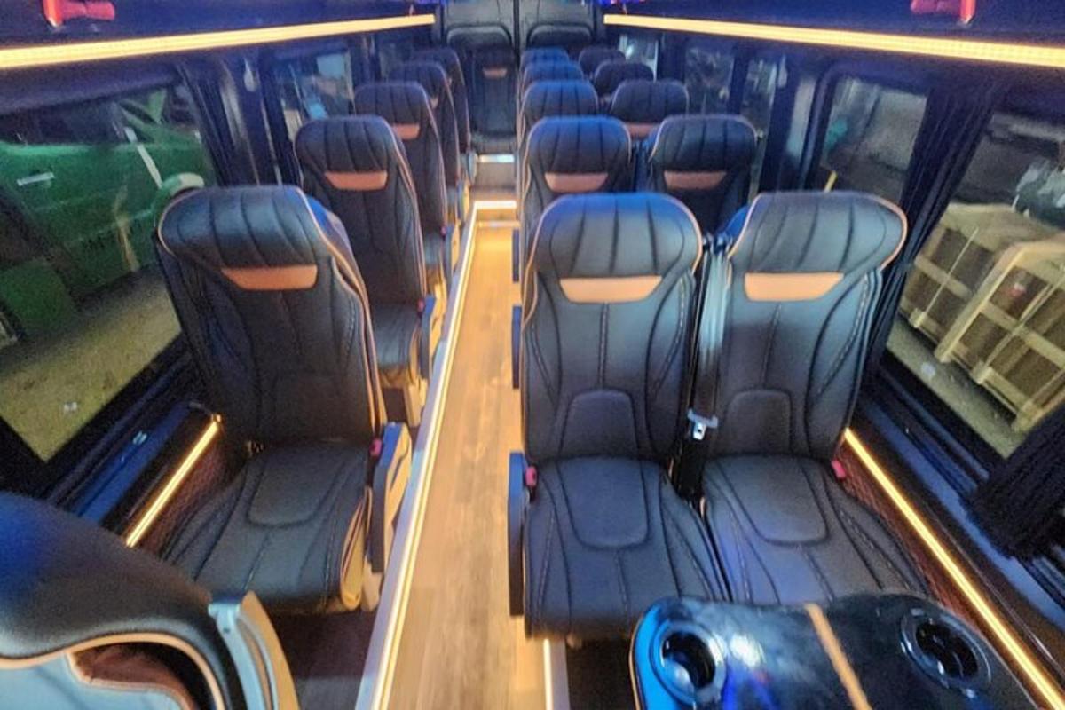 a row of empty seats on a bus