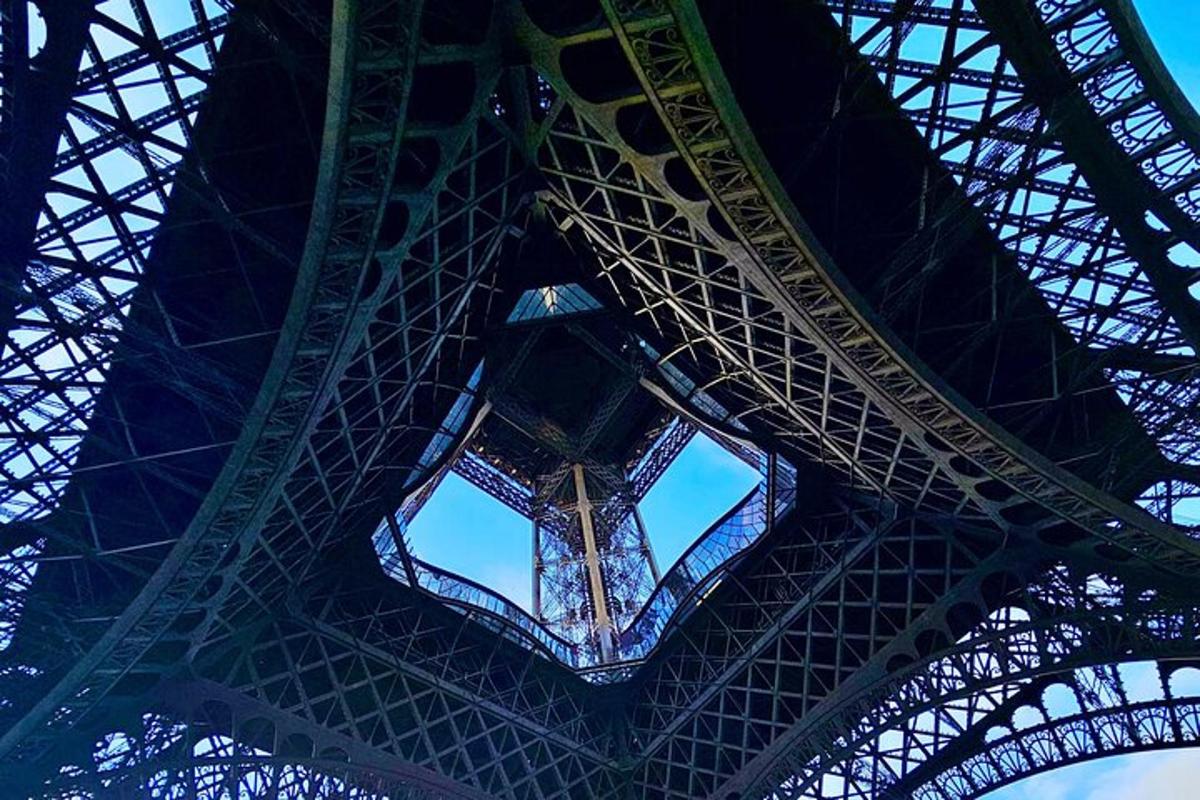 a view of the underside of the eiffel tower
