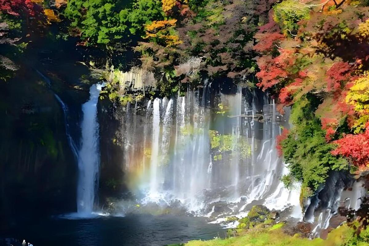 um arco-íris no meio de uma cachoeira