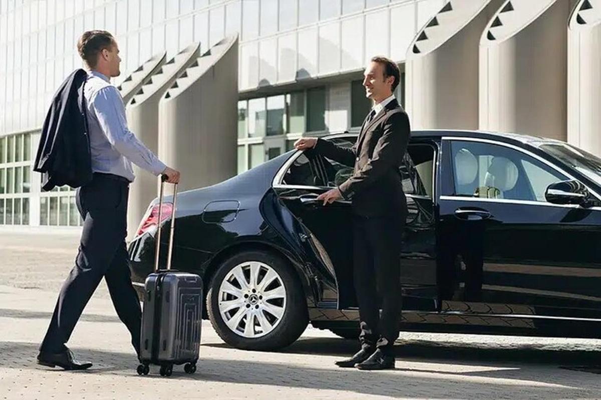 due uomini con i bagagli che scendono da un'auto