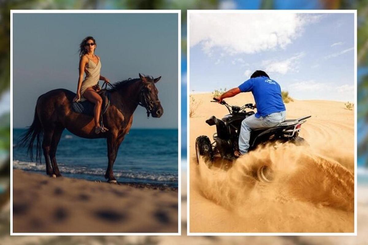 seorang pria dan seorang wanita menunggang kuda di pantai