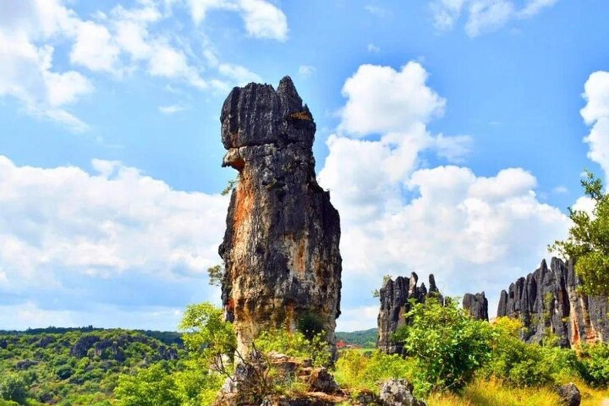 a statue of a bear on a rock formation