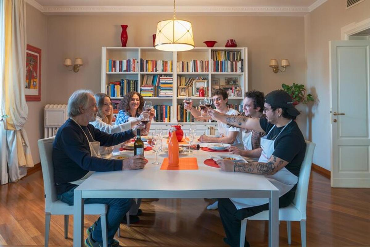 a group of people sitting around a table