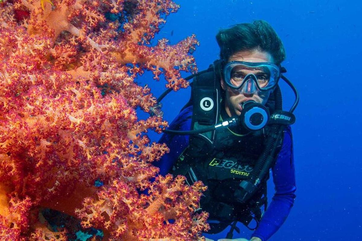 una persona con una macchina fotografica accanto a un corallo