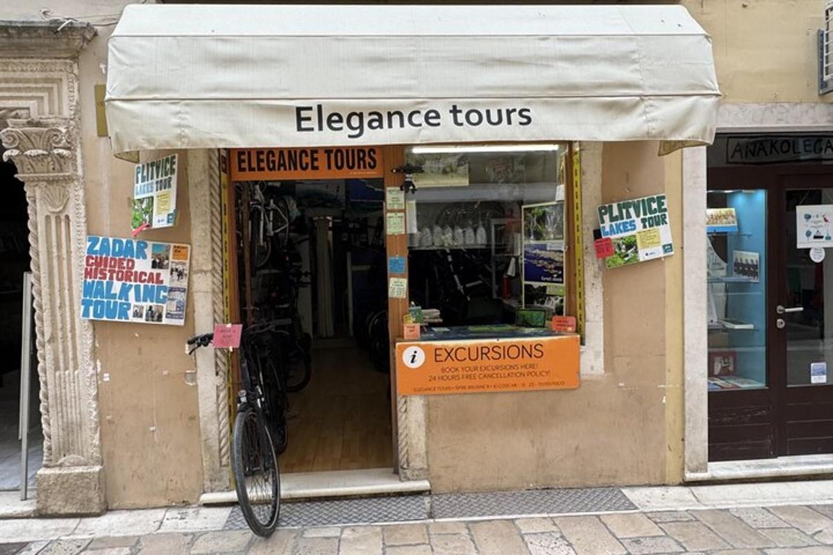 a bike parked in the front of a store
