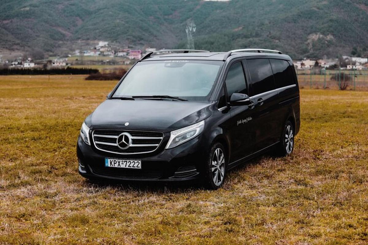 črn kombi parkiran na travnatem polju