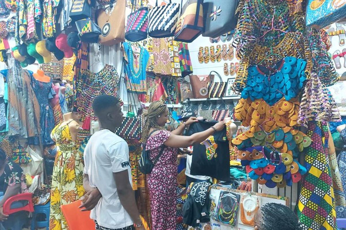 a man and a woman looking at a display in a store
