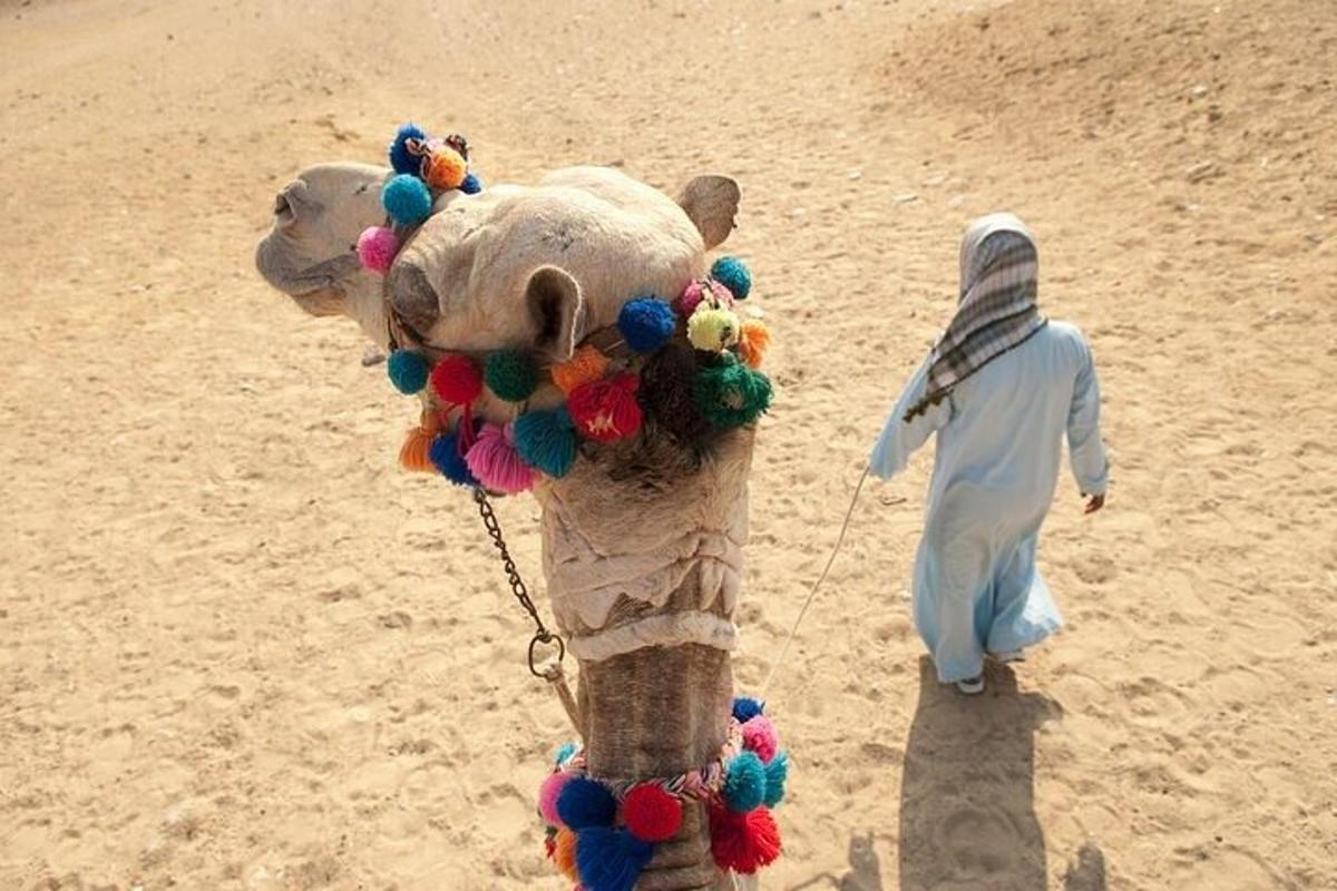 Un hombre pasa junto a un animal de peluche en la playa.