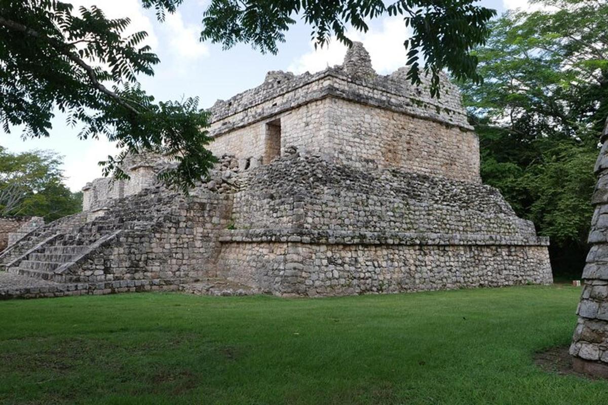 un vecchio edificio in pietra in un campo d'erba