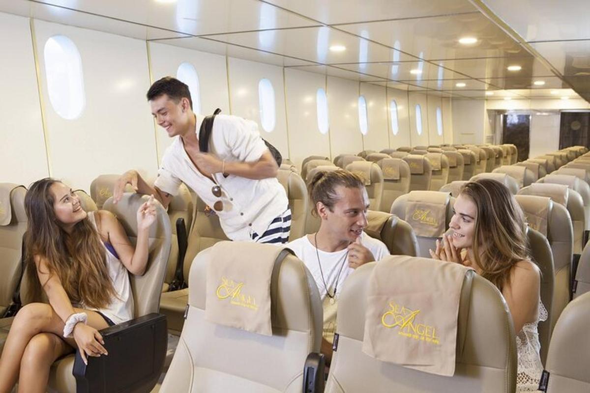 a group of people sitting in an airplane