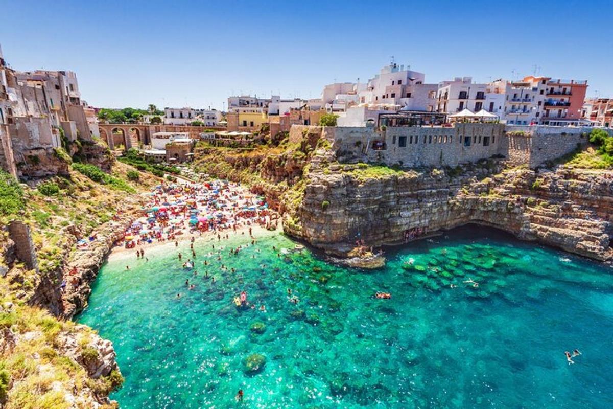 an aerial view of a beach with people in the water