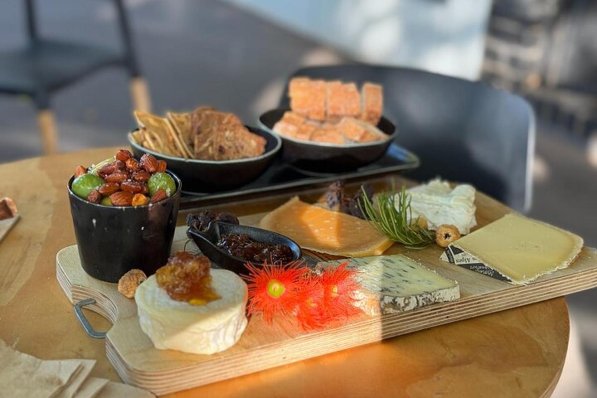 a table with a tray of different types of food
