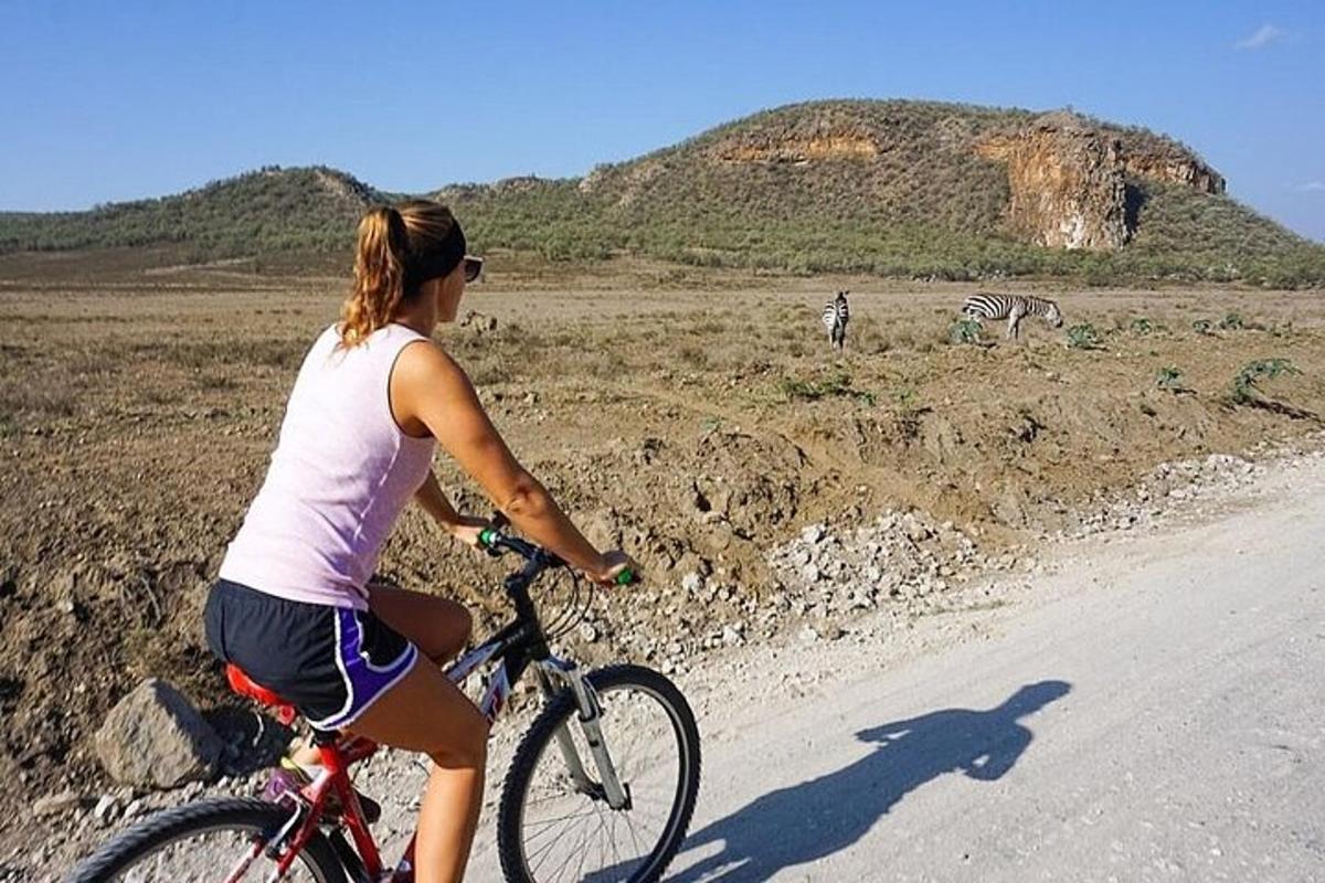 una dona anant en bicicleta per una carretera amb zebres