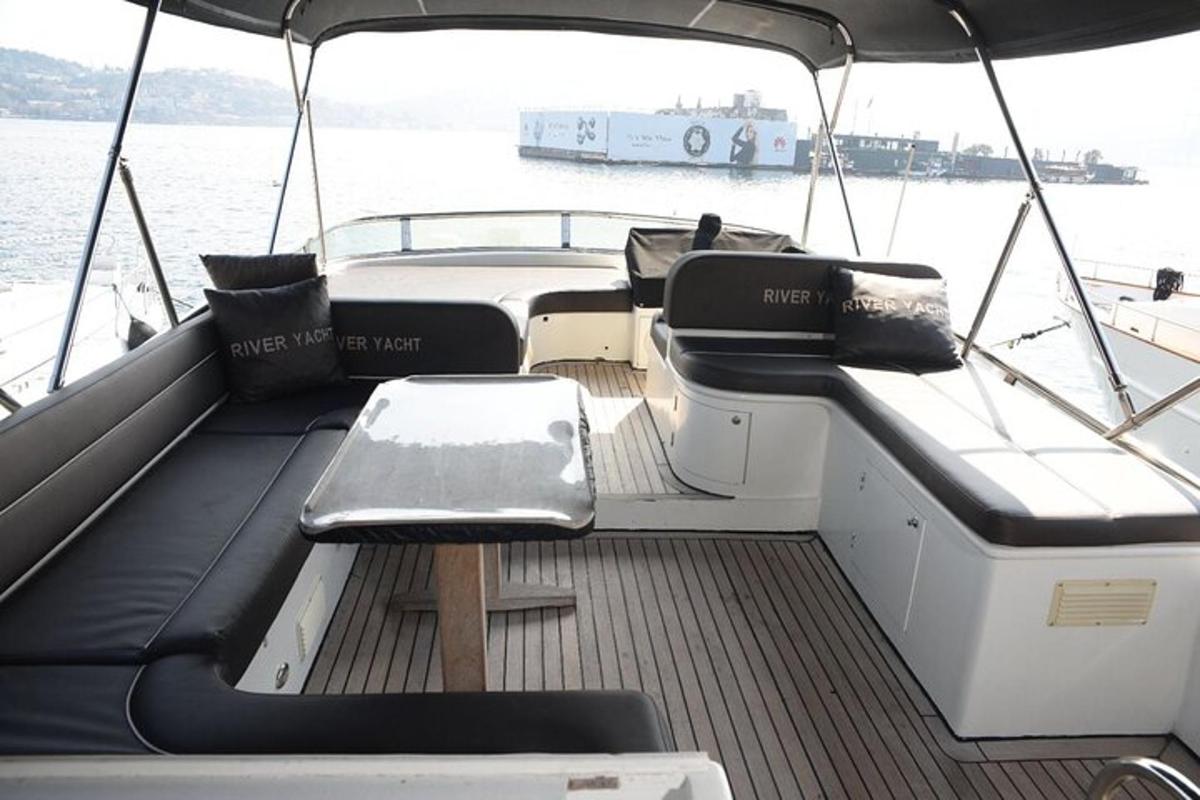 a boat with a bench on the back of it