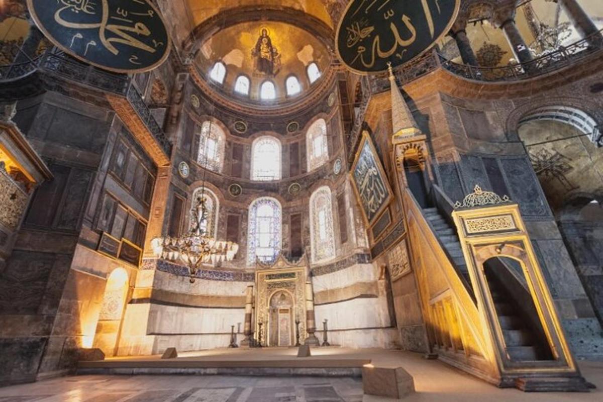 a large room with a church with clocks on the walls