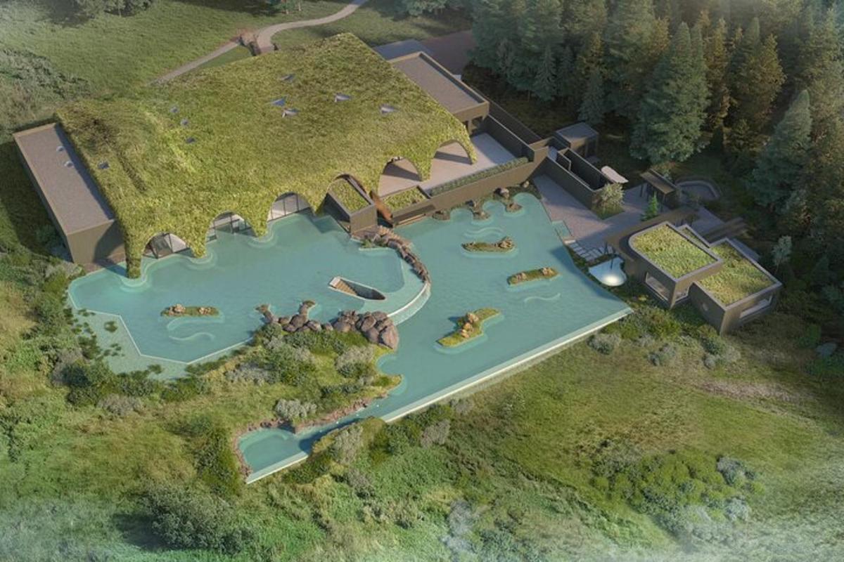 komputer menghasilkan rendering rumah dengan tasik