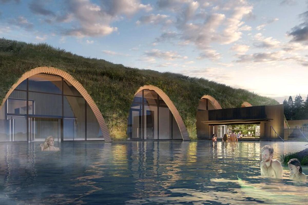 rendering bangunan dengan kolam renang
