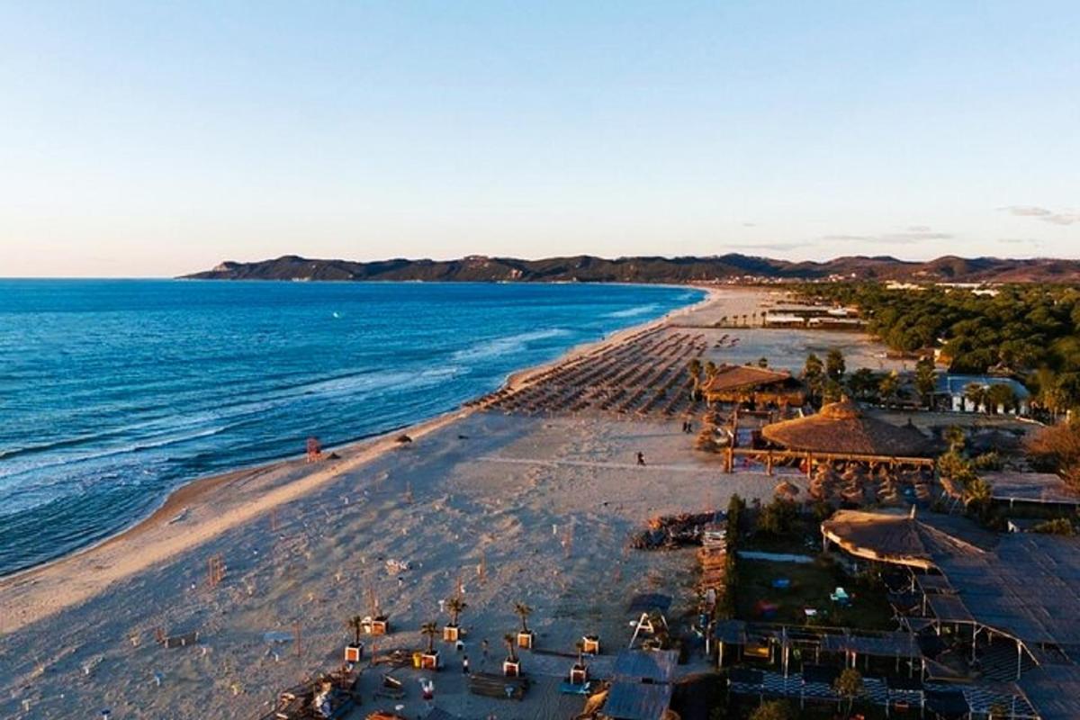 una vista aerea di una spiaggia con l'oceano