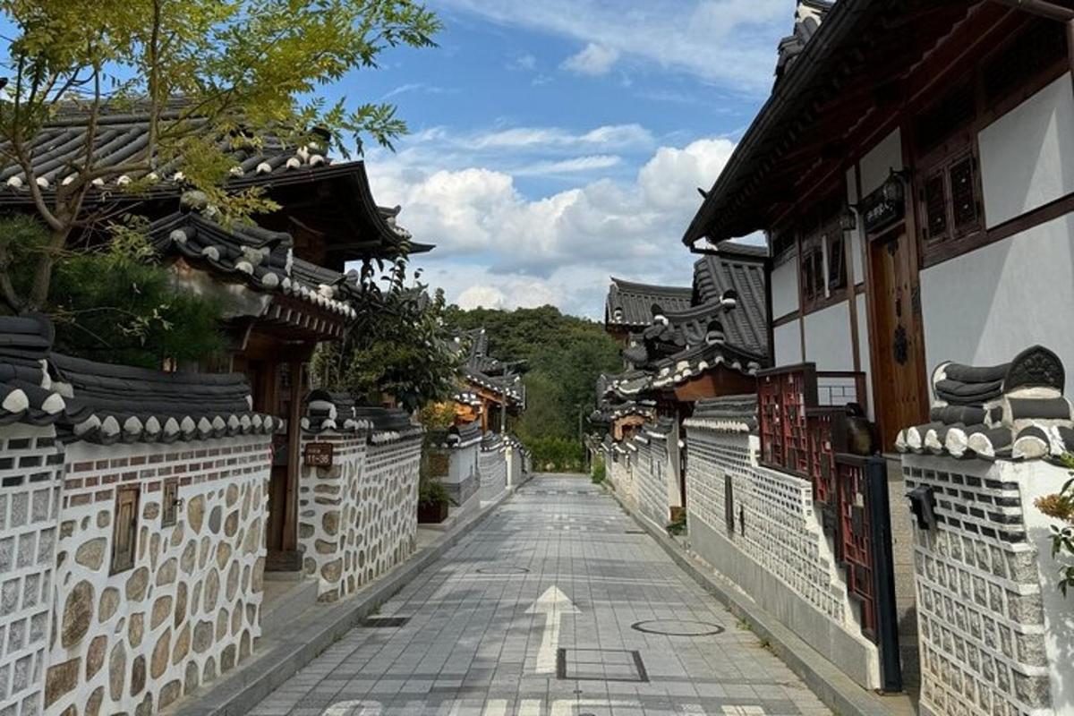 an empty street in an asian village with buildings