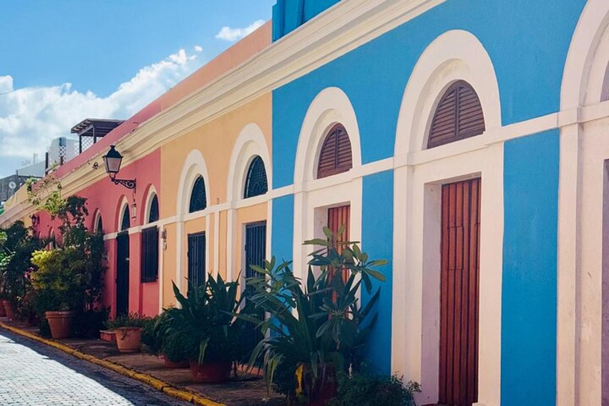 un edificio colorato con piante di fronte