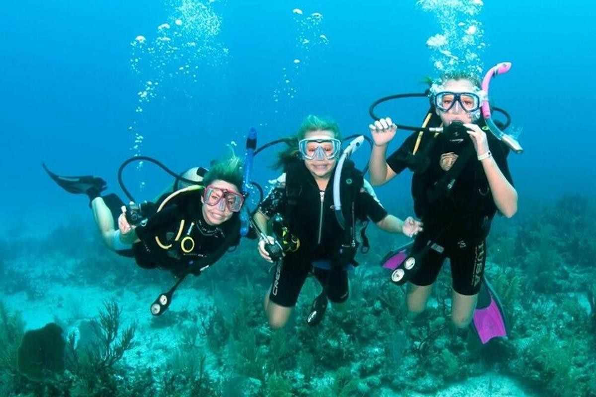 tres persones estan fent submarinisme a l'oceà