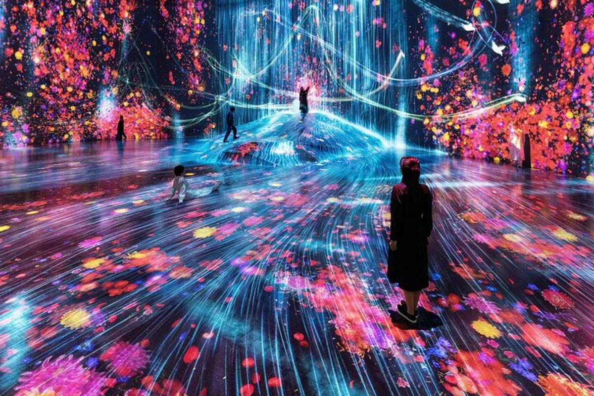 a painting of a person on a stage with lights
