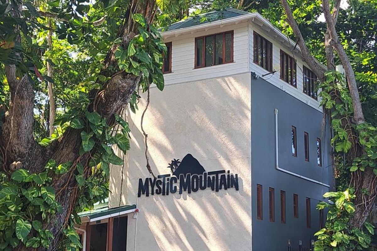 μια πινακίδα στην πλευρά ενός κτιρίου με δέντρα