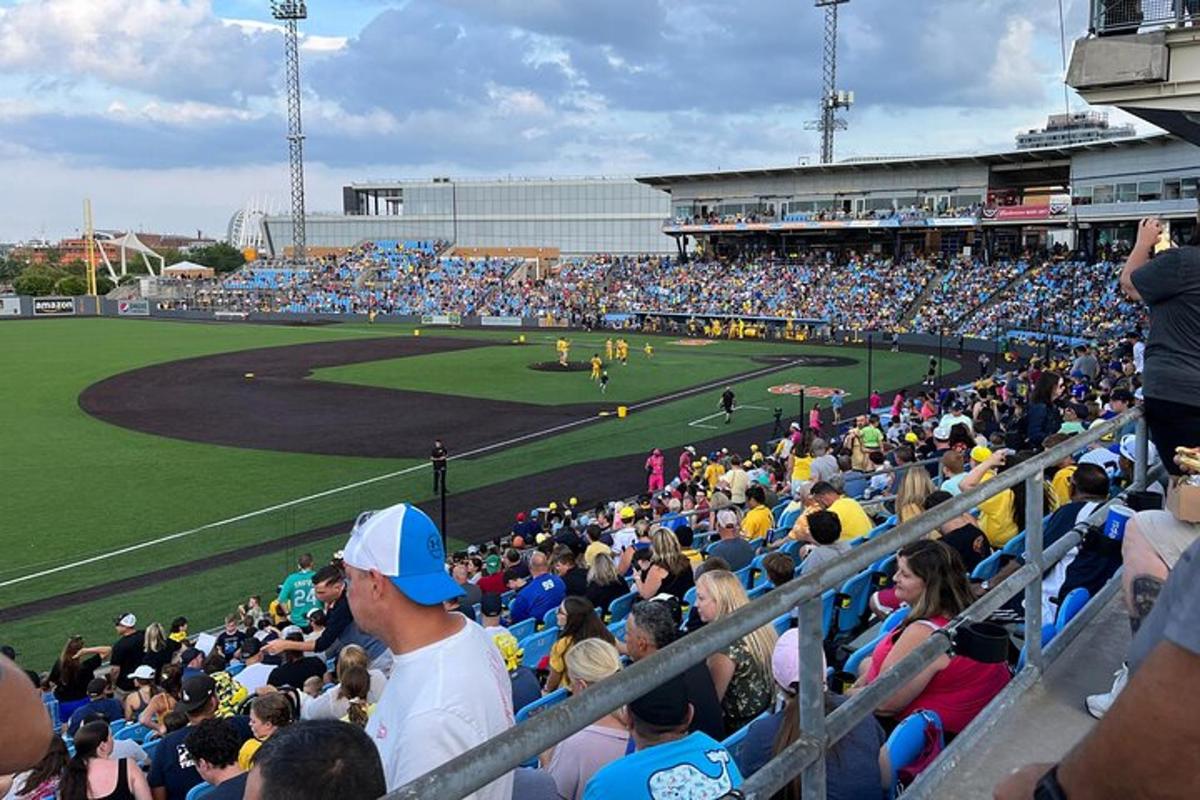 dav lidí sedících na tribunách během baseballového zápasu