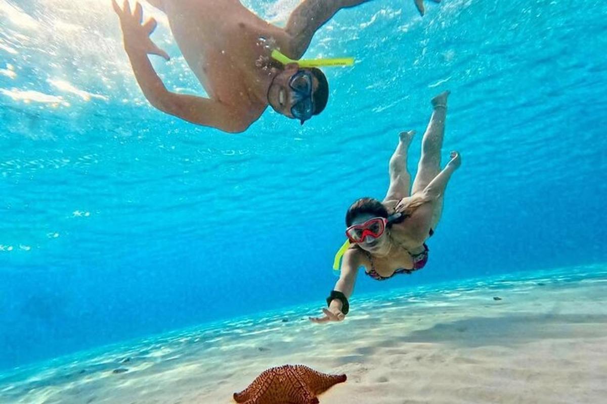 twee mensen in het water spelen met een frisbee