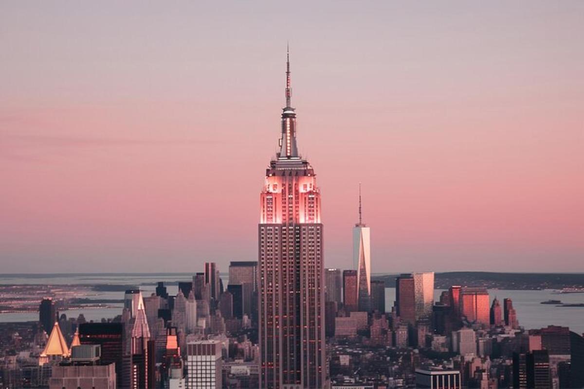 an image of the empire state building lit up in red