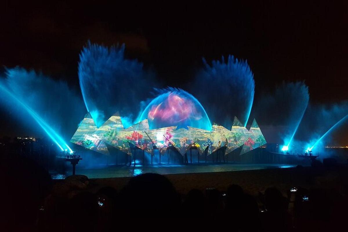 a stage with blue lights in front