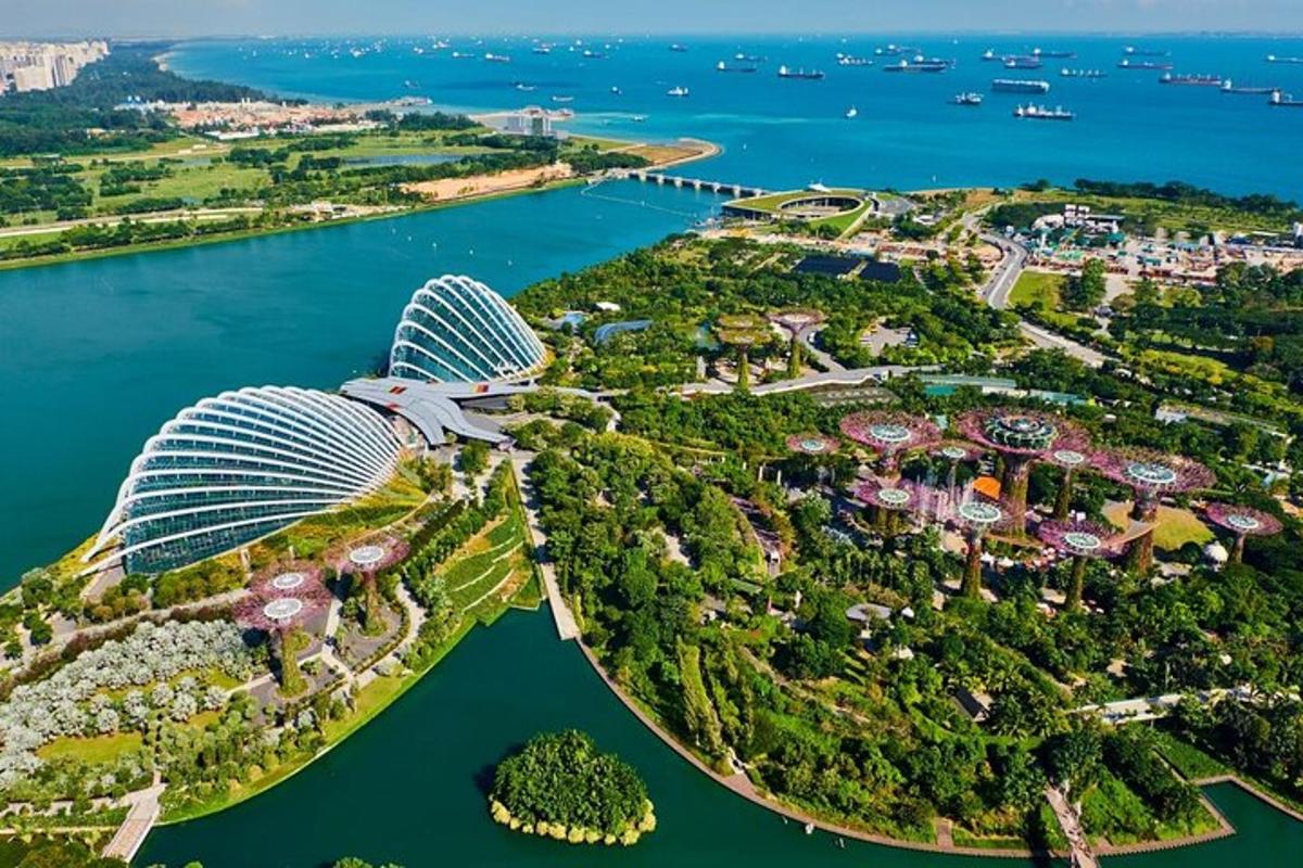 Letecký pohled na zahrady u zálivu v Singapuru