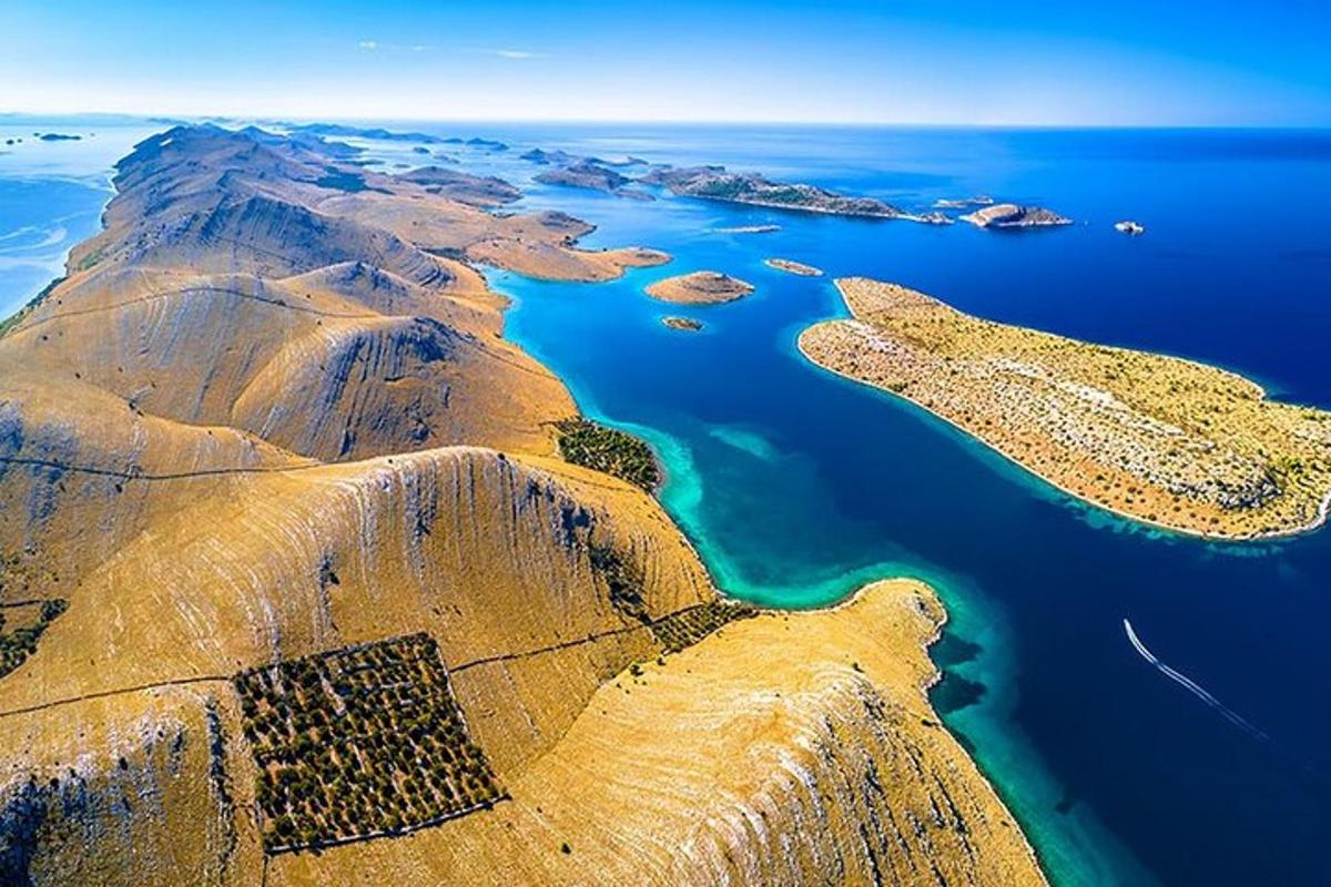 an aerial view of an island in the ocean
