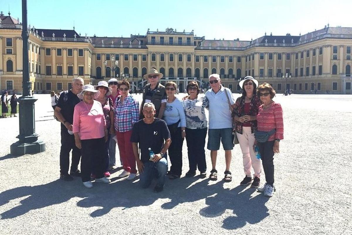 a group of people standing in front of a building