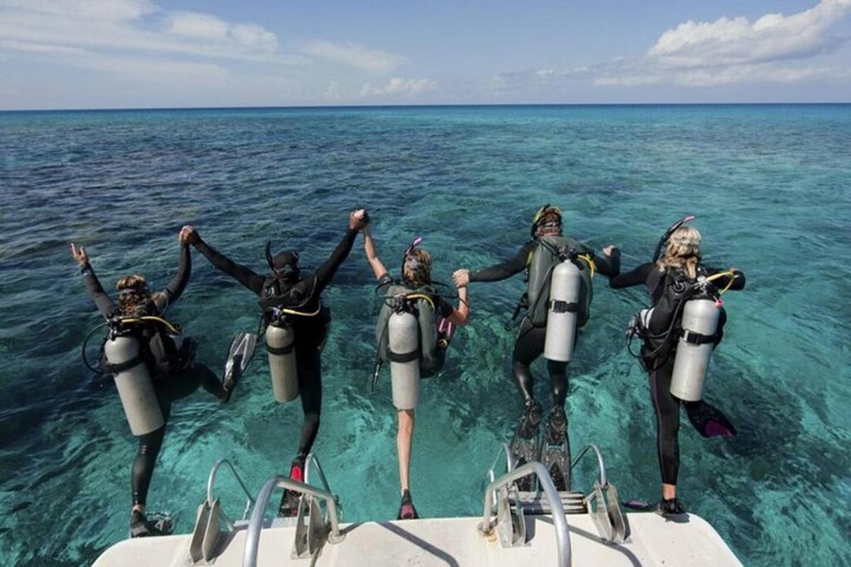 a group of people in the water on a boat