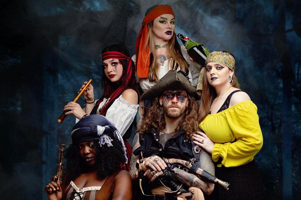 a group of people dressed up in costumes