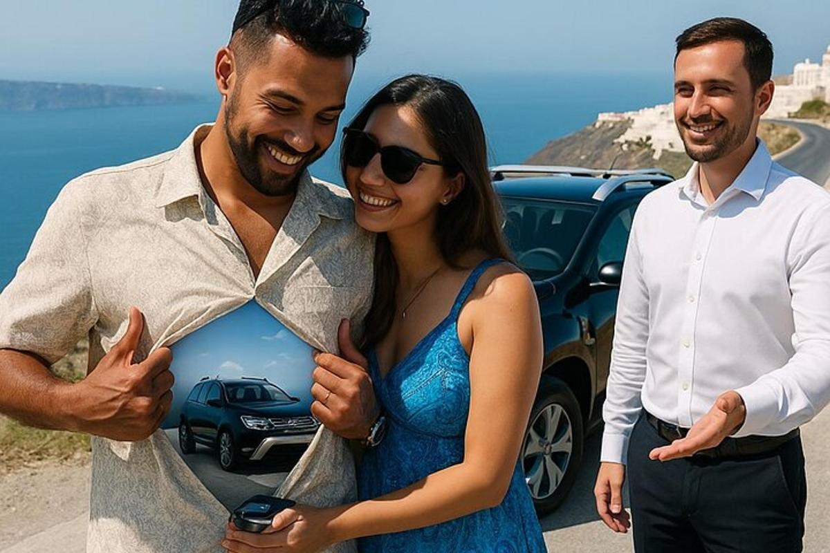 un uomo e una donna in piedi accanto a un'auto