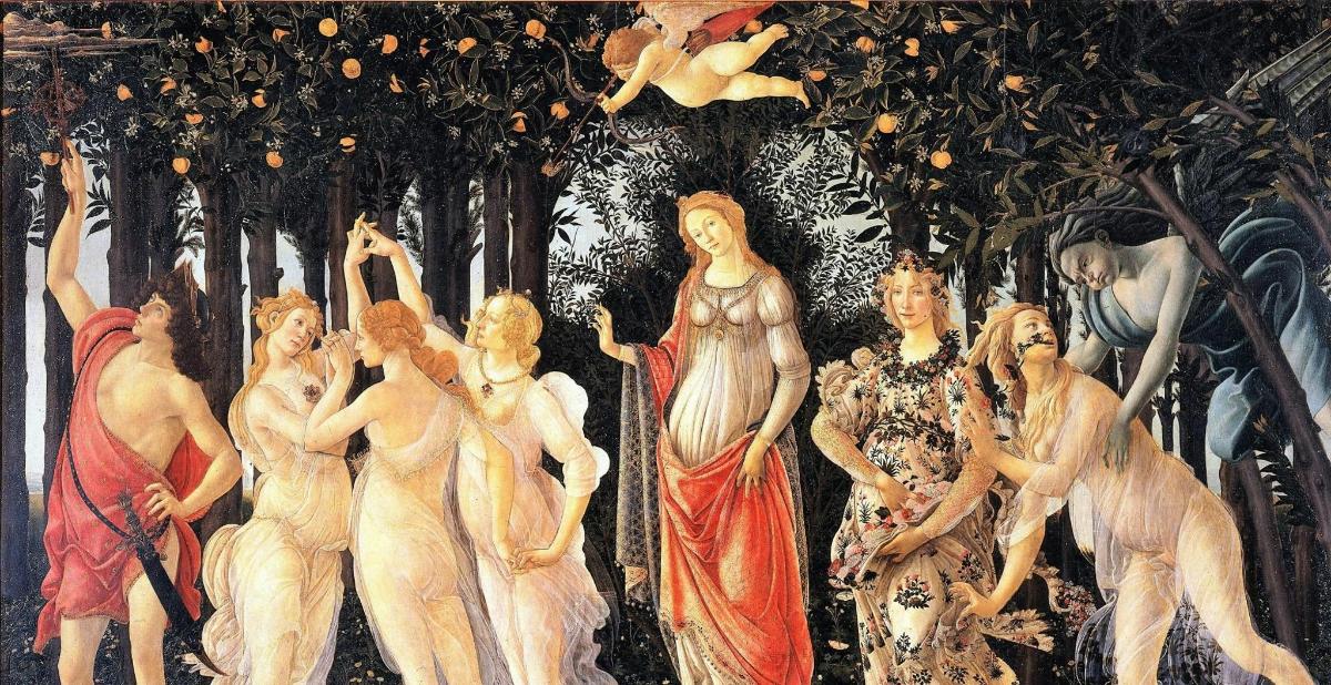 una pintura d'un grup de dones en una paret
