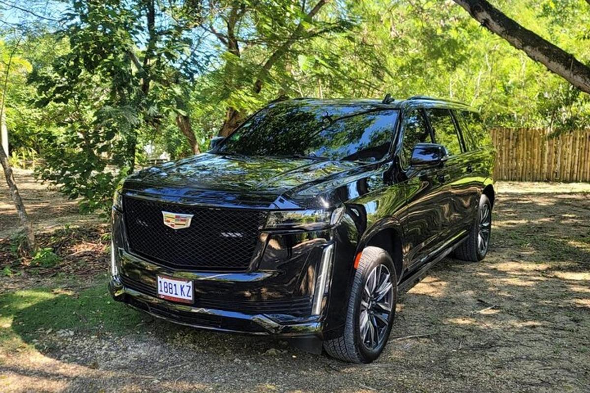 một chiếc xe SUV màu đen đỗ trên cánh đồng