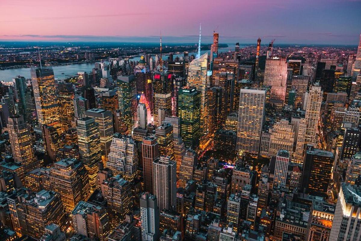 an aerial view of a large city at night