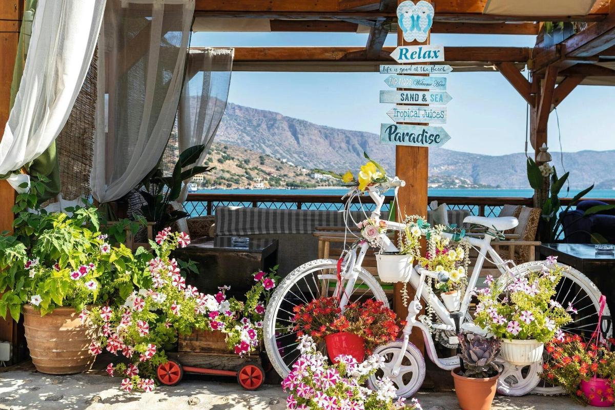 a white bike parked next to flowers in a market