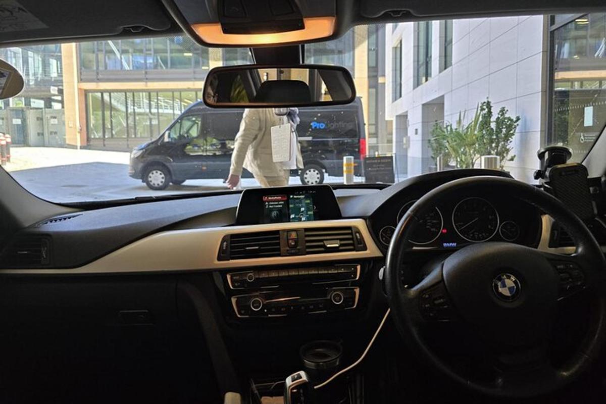 a view of the dashboard of a car with