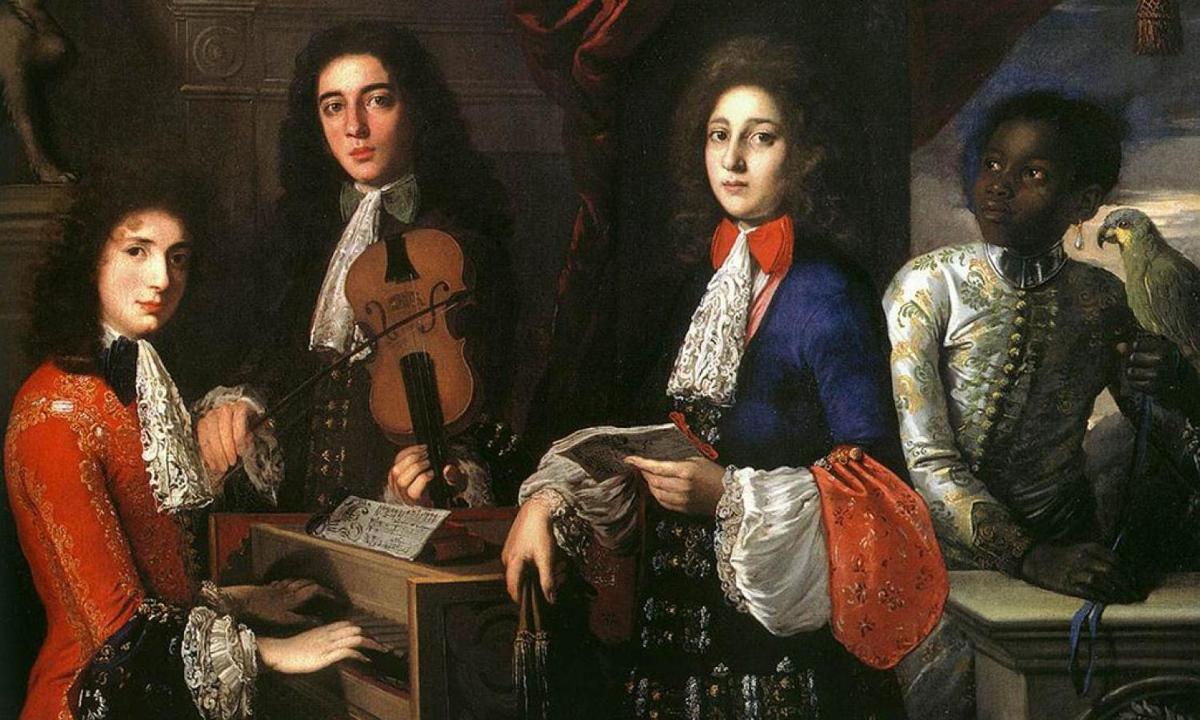 a painting of a group of people posing for a picture