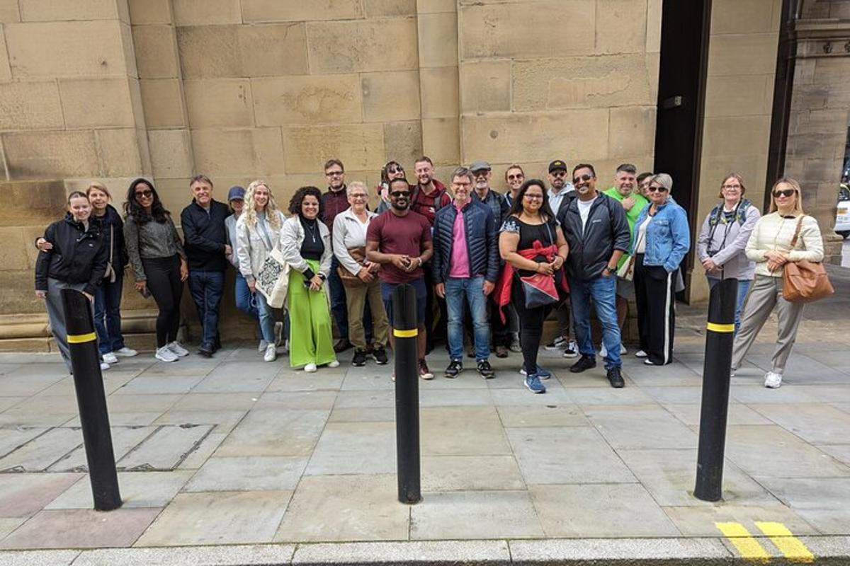 a group of people standing in front of a building