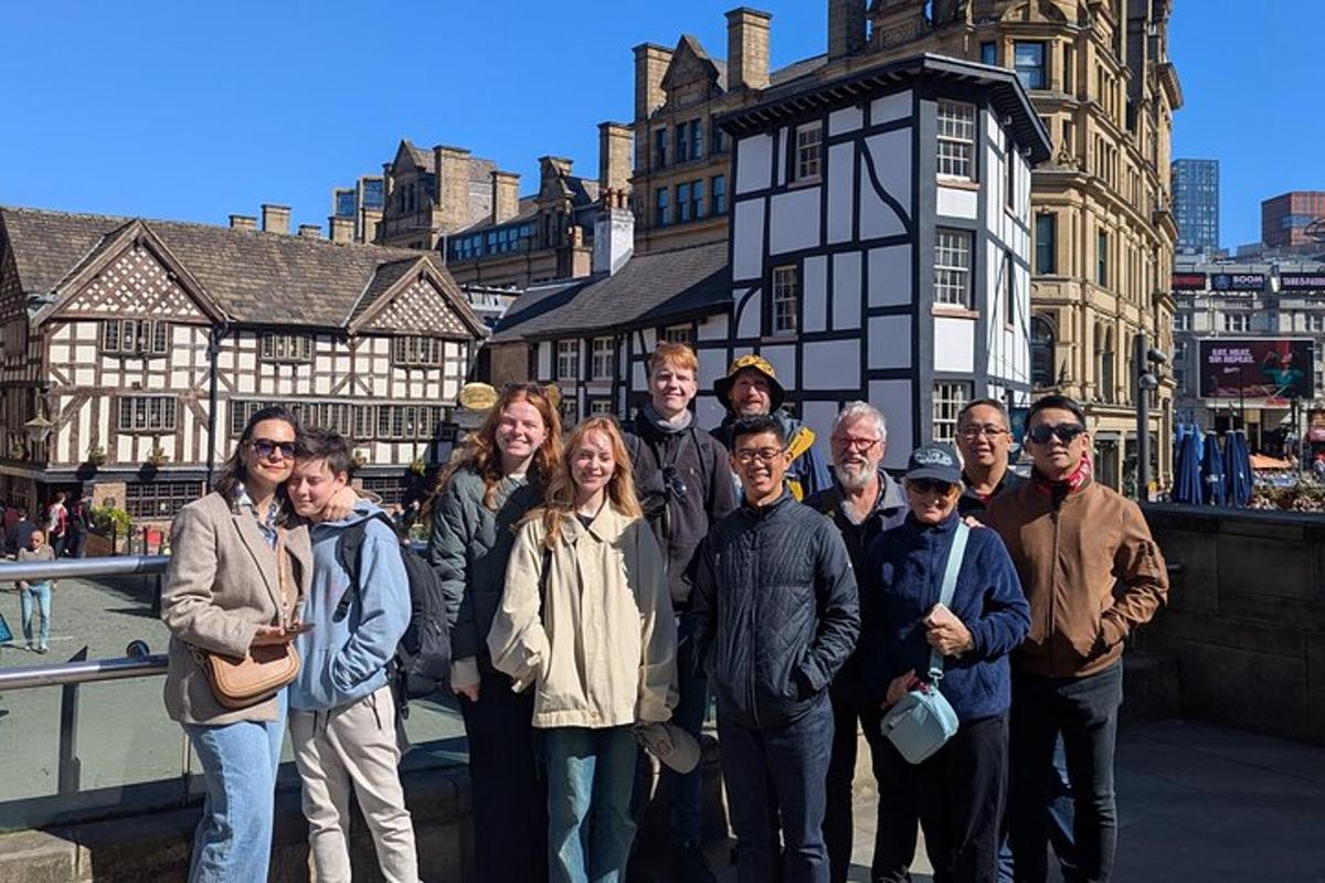 a group of people standing in front of a building